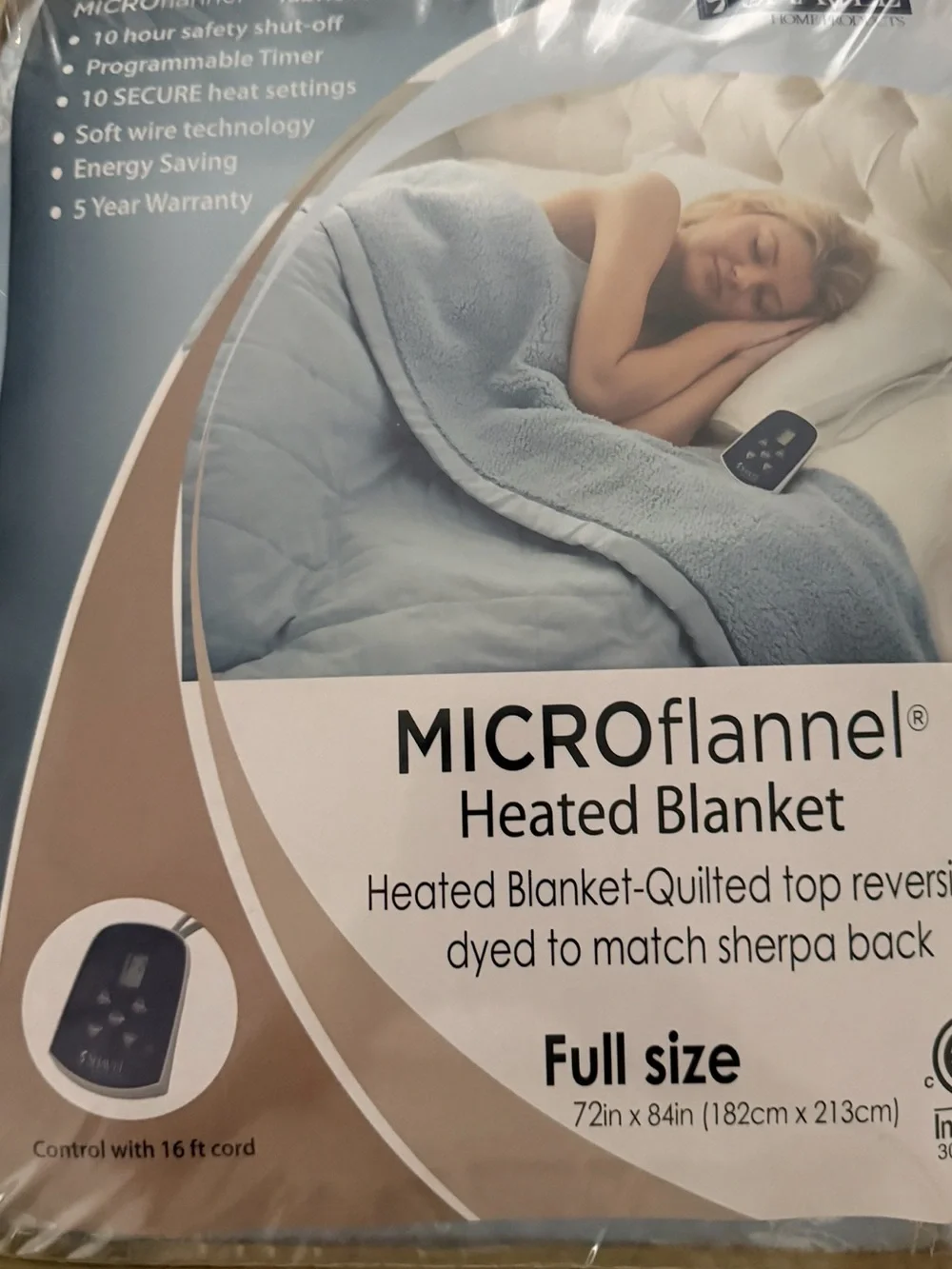 Shavel SKY BLUE Microflannel Heated Blanket with Sherpa Reverse
